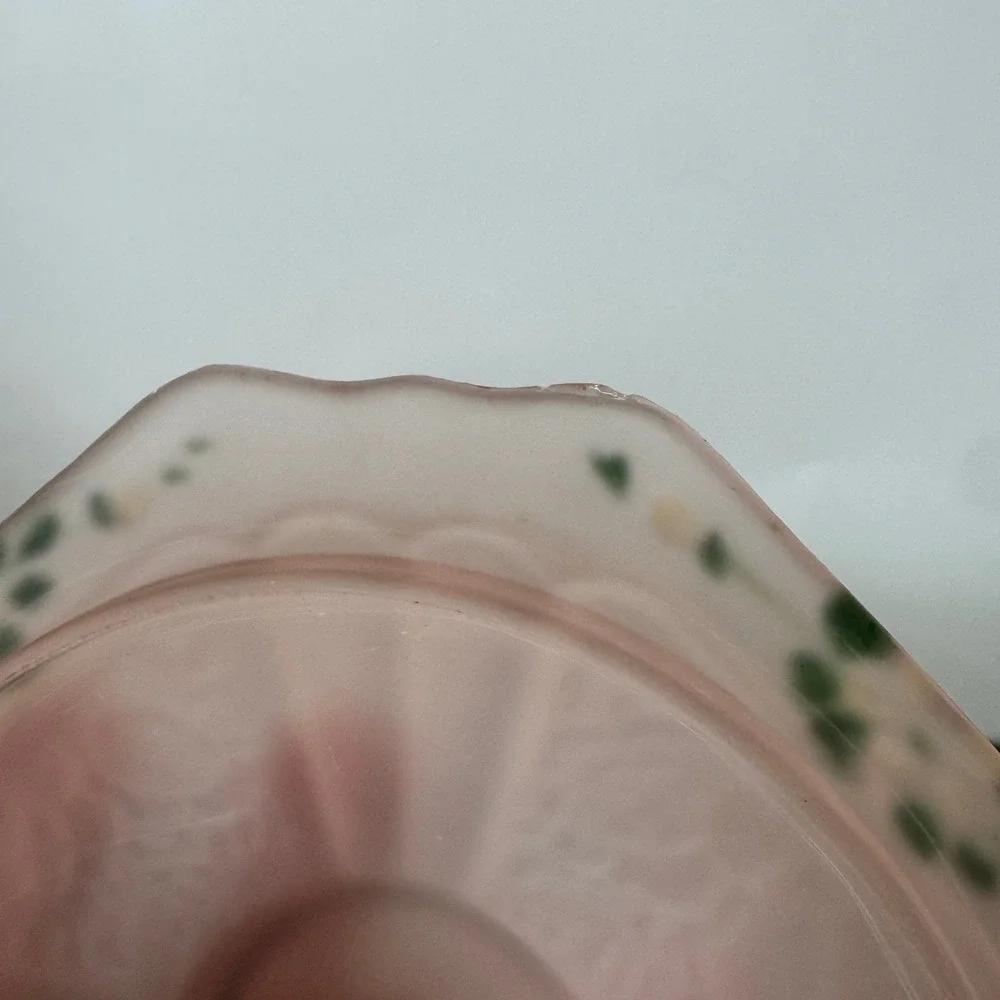 Antique Pink Depression Frosted Satin Glass Biscuit Jar Hand Painted Floral‎ Lid
